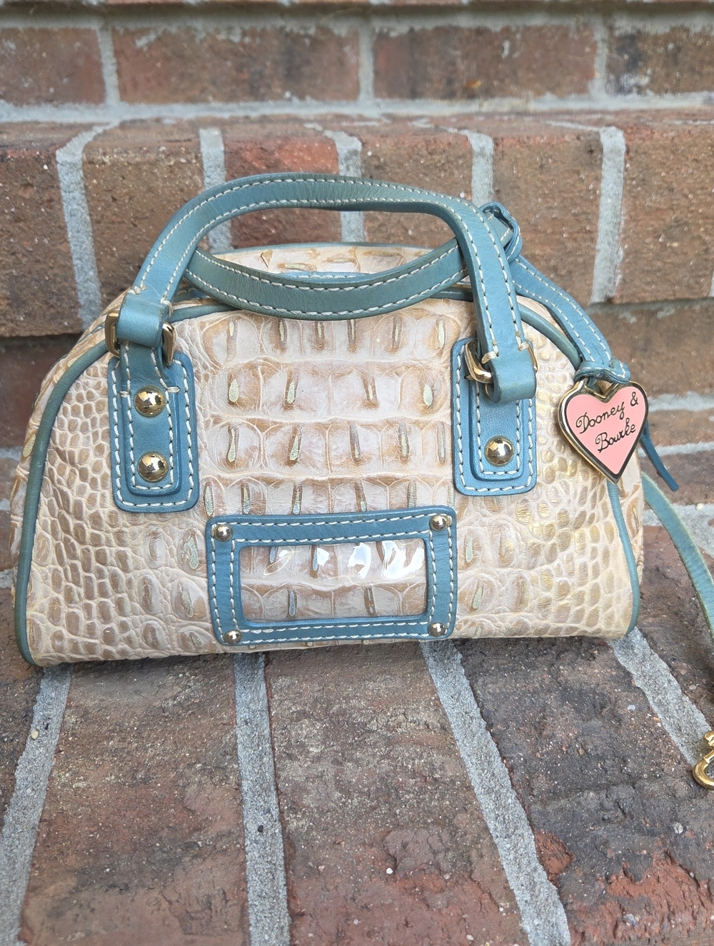 Dooney & Bourke Croc Mini Satchel Light Blue Trim| Throwback Mini Bag - Picture 2 of 14